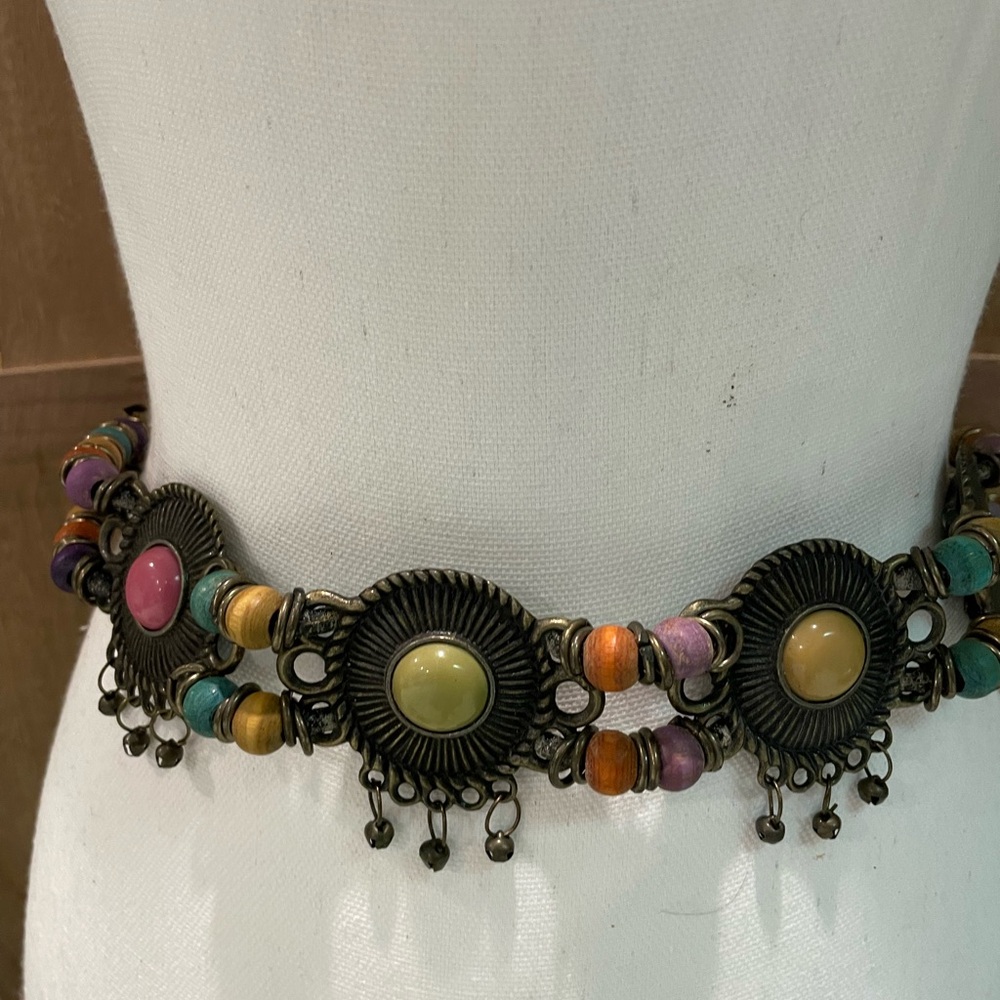 Vintage 70’s metal concho Bohemian Multicolor Beaded Belt